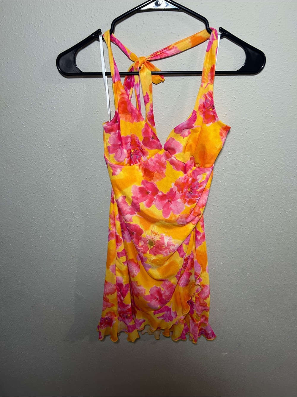 Floral Tie-Back Sundress in Yellow and Pink